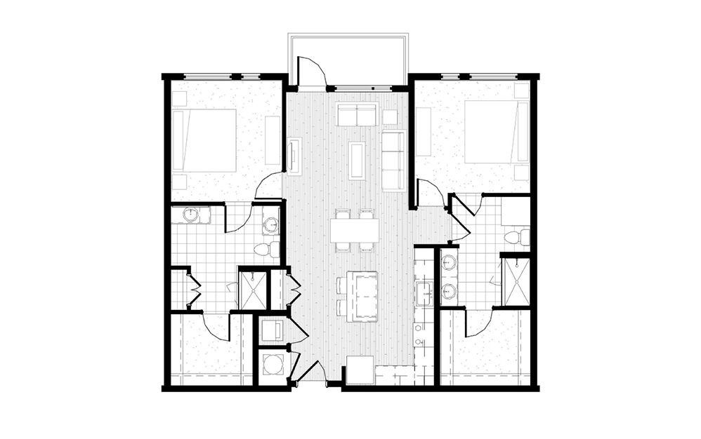 B16 - 2 bedroom floorplan layout with 2 baths and 1236 square feet.